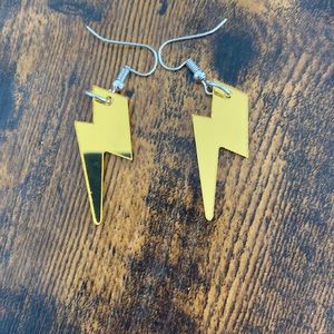 Golden silver, lightning, bolt earrings handmade never wear them